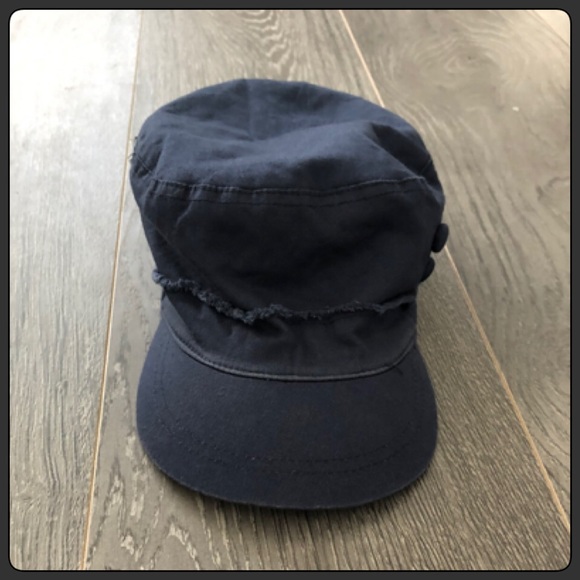 Navy Blue Button Accent Baker Boy Hat - Picture 2 of 6